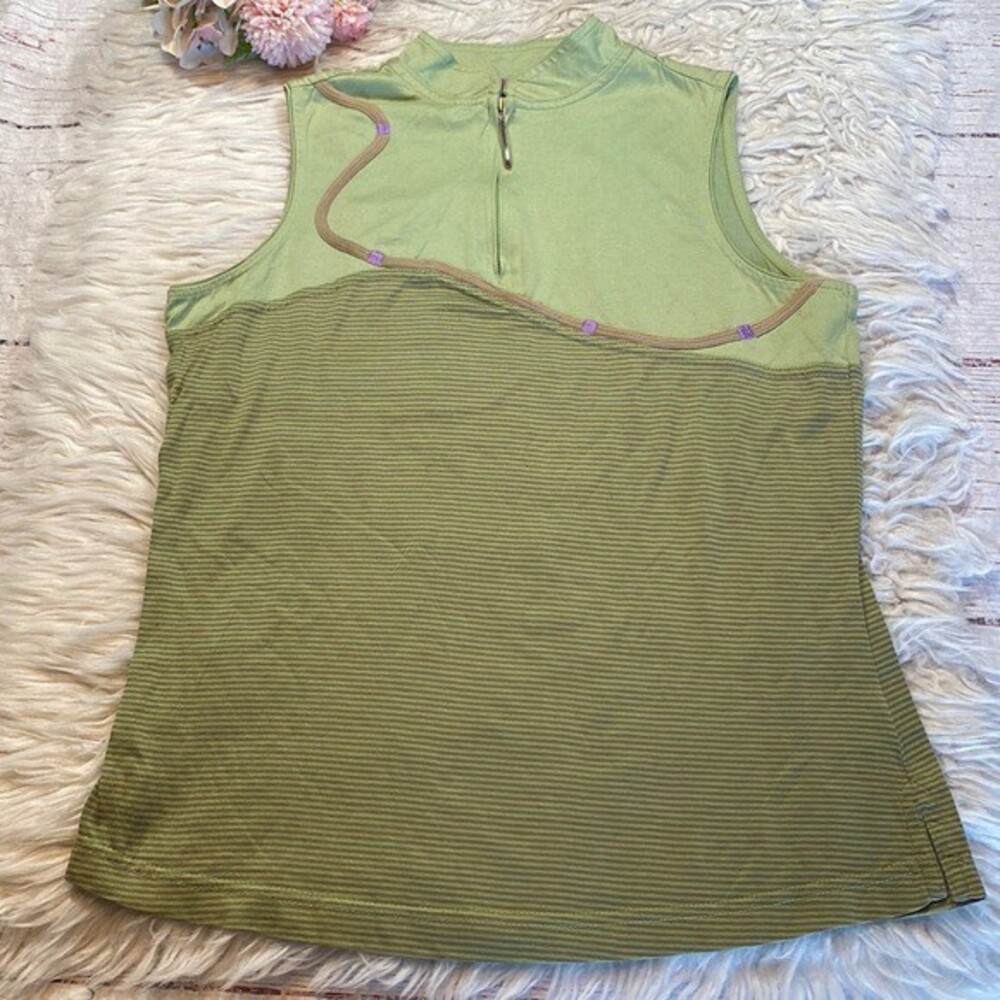 Jamie Sadock Green Stripe Contrast Sleeveless Quarter Zip Vest sz M
